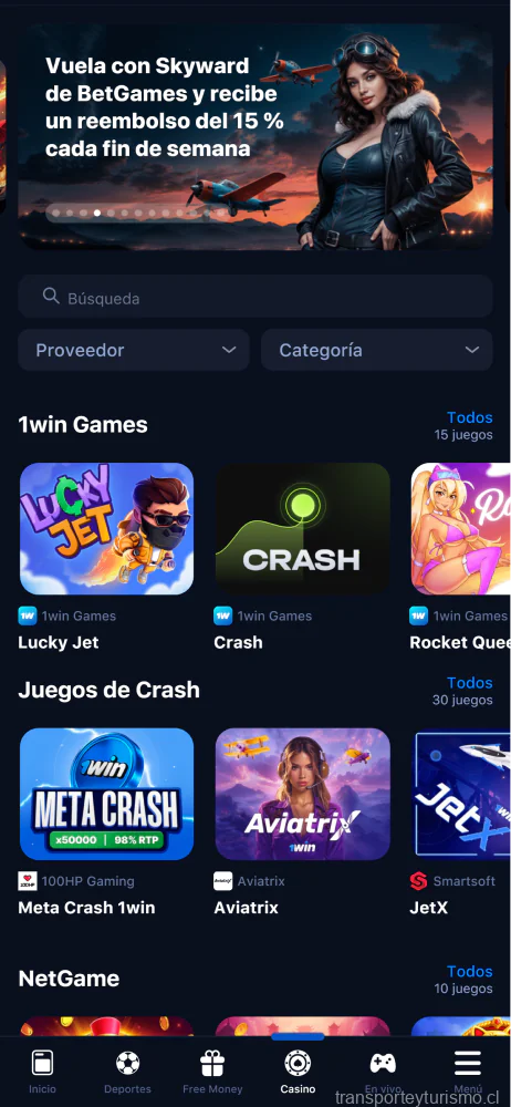 captura de pantalla de la aplicación móvil 1win casino