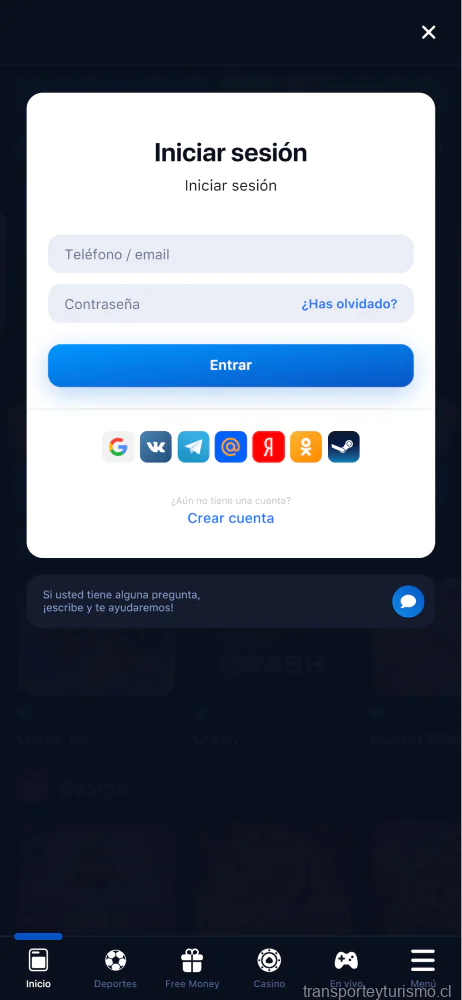 captura de pantalla de la aplicación móvil 1win iniciar sesión en la cuenta