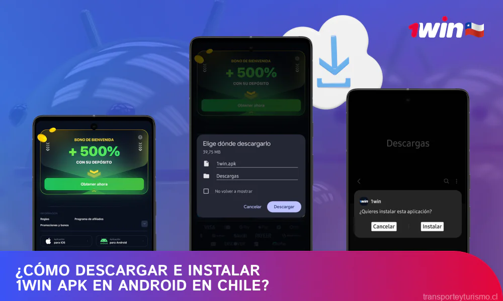 Para instalar 1win APK en Android en Chile visita la página oficial, descarga el archivo de la app, realiza la instalación, luego regístrate o inicia sesión y comienza a apostar