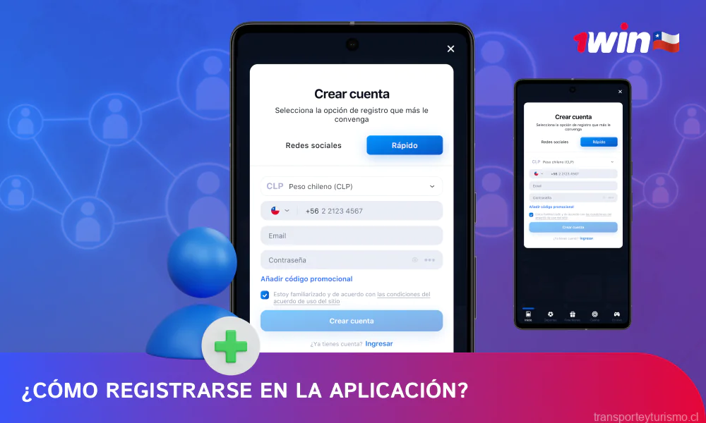 Para registrarse en la app 1win Chile, seleccione el método de registro, especifique la divisa, introduzca sus datos de contacto, acepte los términos y condiciones y realice su primer depósito para activar su cuenta